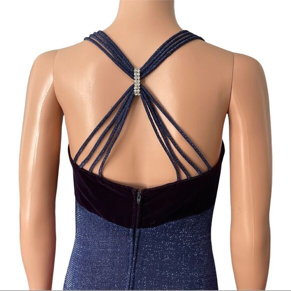 JUMP Apparel Blue Velvet & Metallic Long Gown Sz 6 - Picture 7 of 15